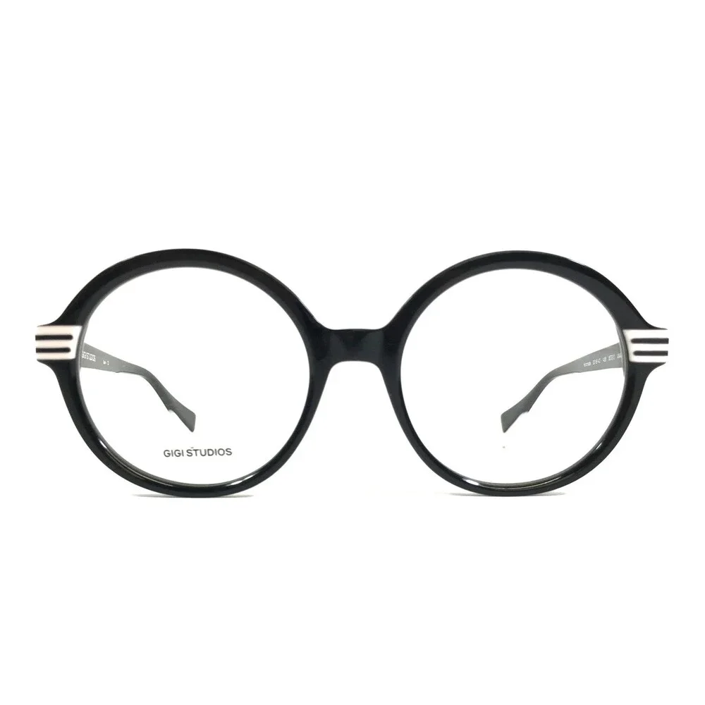 Gigi Studios Eyeglasses Frames ANALOG 6879/0 Black White Striped Round 52-18-140